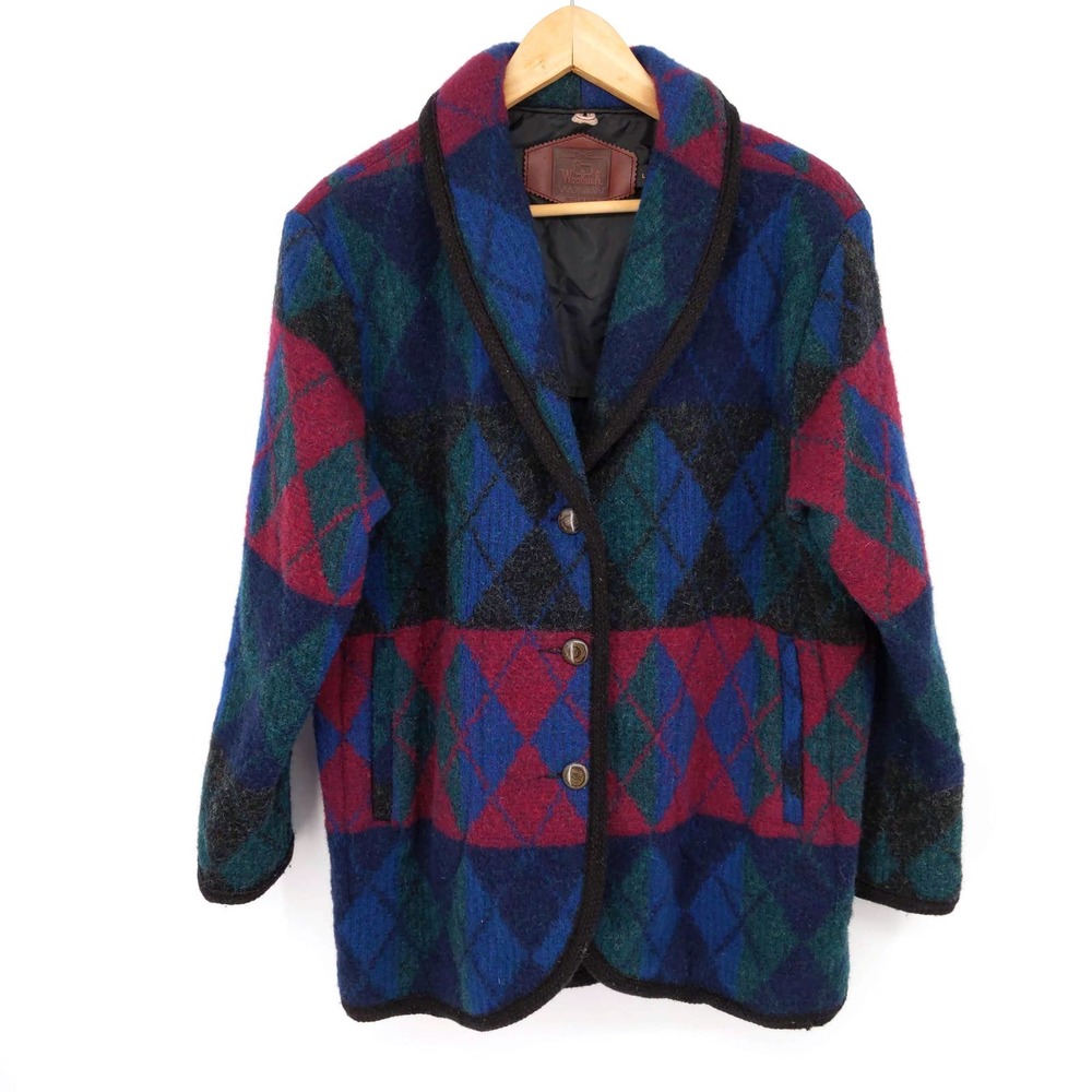 Woolrich Wool Aztec Tribal Blanket Coat Jacket Geometric Print Vintage Women's L